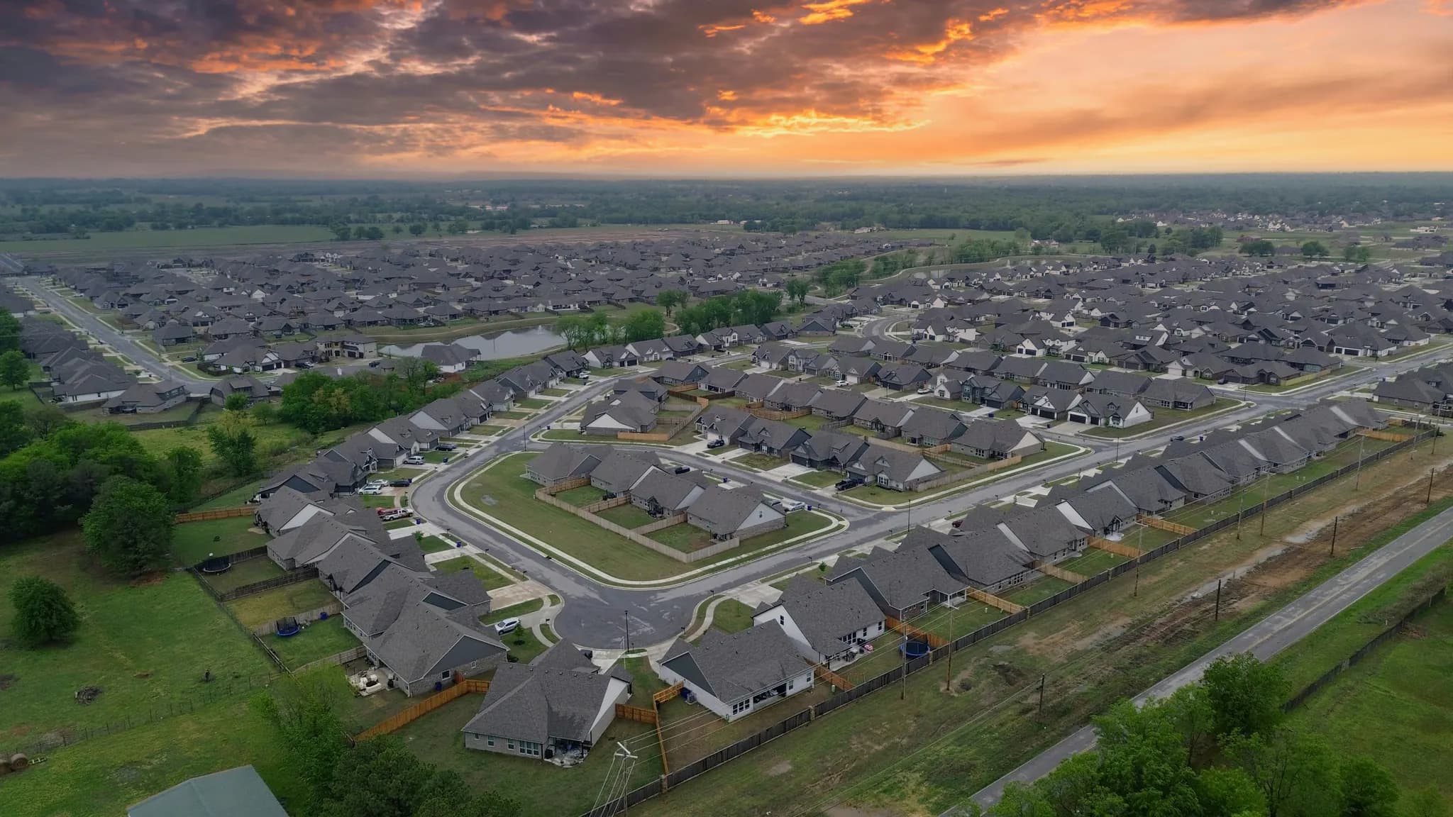 Aerial view of suburban residential area